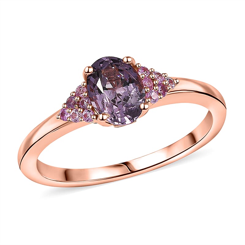 D'Joy Royal Lavender Spinel and Madagascar Pink Sapphire 1.00 ctw Floral Bloom Ring in 18K Vermeil Rose Gold Over Sterling Silver (Size 10.0)
