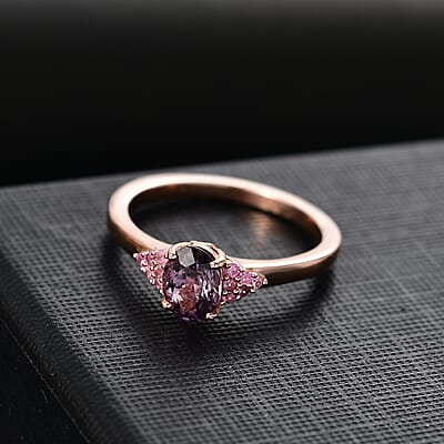 D'Joy Royal Lavender Spinel and Madagascar Pink Sapphire 1.00 ctw Floral Bloom Ring in 18K Vermeil Rose Gold Over Sterling Silver (Size 10.0)