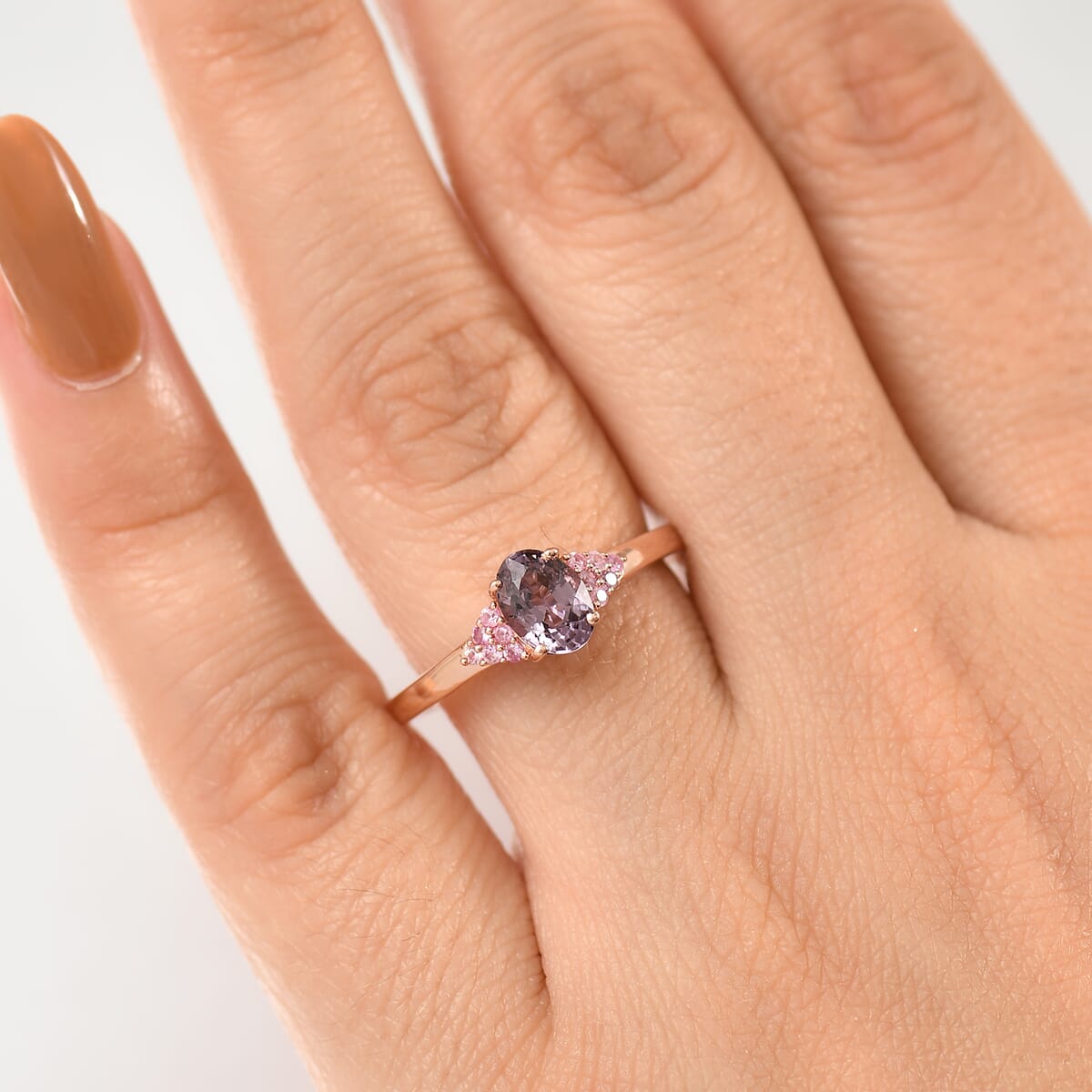 D'Joy Royal Lavender Spinel and Madagascar Pink Sapphire 1.00 ctw Floral Bloom Ring in 18K Vermeil Rose Gold Over Sterling Silver (Size 10.0) image number 2