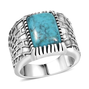 D'Joy Artisan Crafted Blue Moon Turquoise 5.60 ctw Spider House Mens Ring Sterling Silver (Size 10.0)