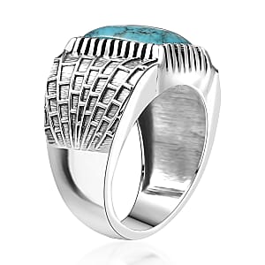 D'Joy Artisan Crafted Blue Moon Turquoise 5.60 ctw Spider House Mens Ring Sterling Silver (Size 10.0)
