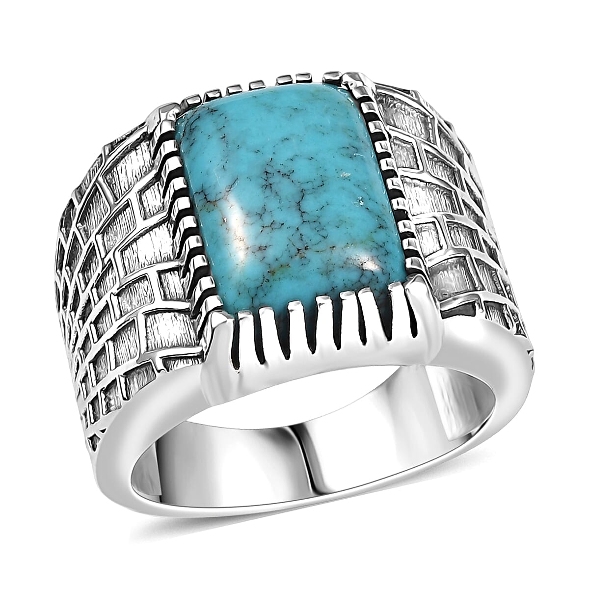 D'Joy Artisan Crafted Blue Moon Turquoise 5.60 ctw Spider House Mens Ring Sterling Silver (Size 11.0) image number 0