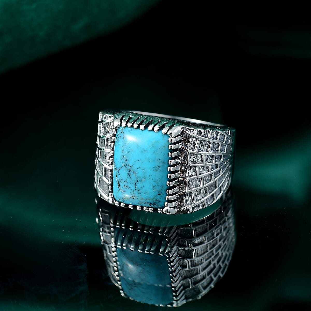 D'Joy Artisan Crafted Blue Moon Turquoise 5.60 ctw Spider House Mens Ring Sterling Silver (Size 9.0) image number 1