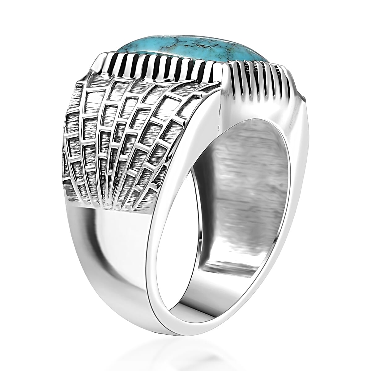 D'Joy Artisan Crafted Blue Moon Turquoise 5.60 ctw Spider House Mens Ring Sterling Silver (Size 9.0) image number 3