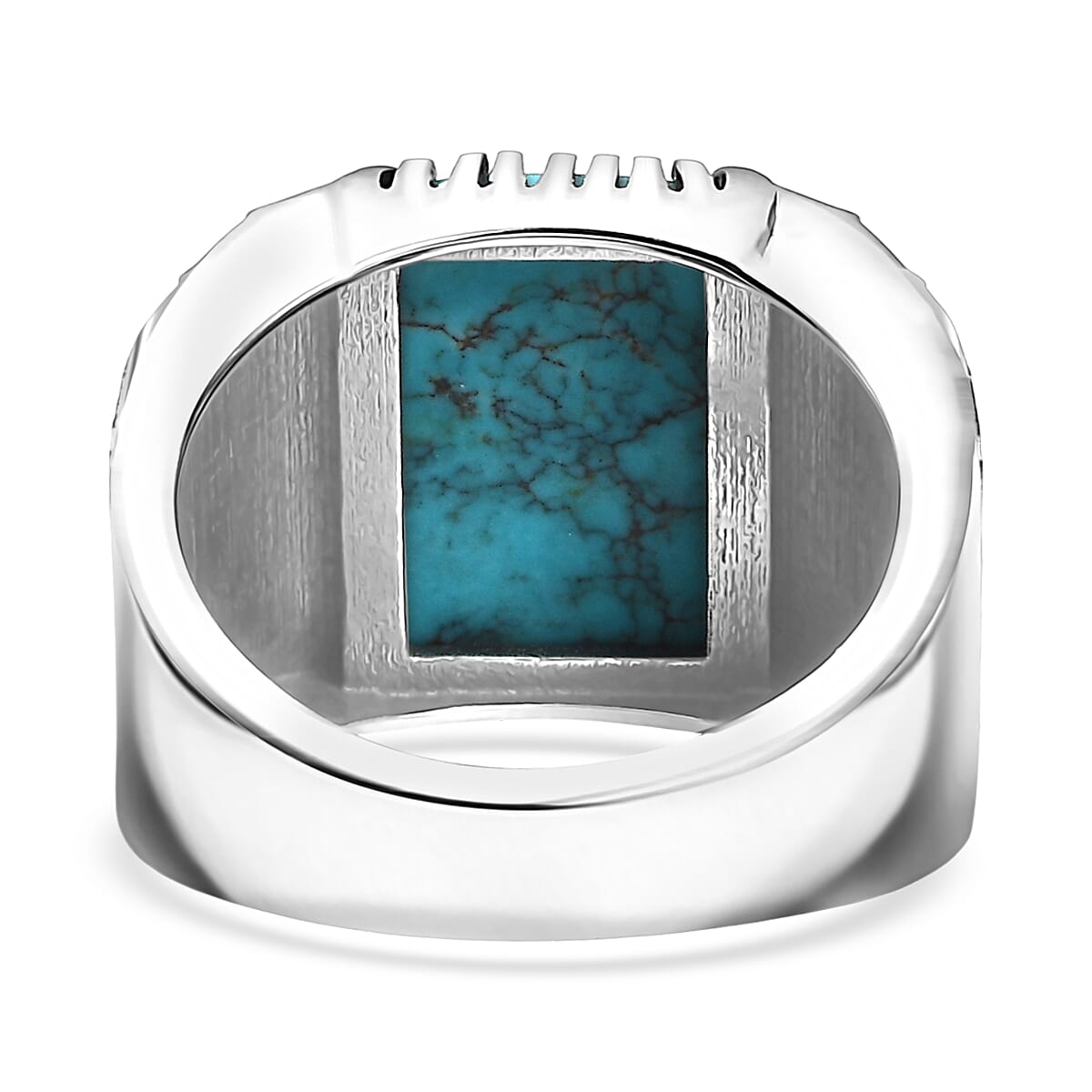 D'Joy Artisan Crafted Blue Moon Turquoise 5.60 ctw Spider House Mens Ring Sterling Silver (Size 9.0) image number 4