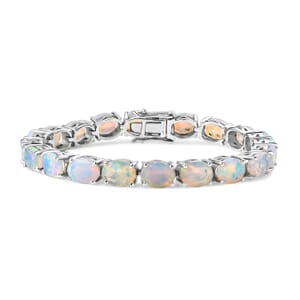 Premium Ethiopian Welo Opal 12.85 ctw Tennis Bracelet in Rhodium Over Sterling Silver (6.50 In)