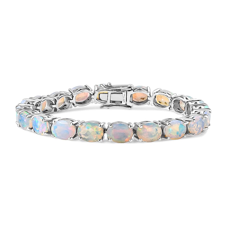 D'Joy Premium Ethiopian Welo Opal 12.85 ctw Tennis Bracelet in Rhodium Over Sterling Silver (6.50 In)