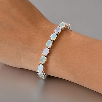 D'Joy Premium Ethiopian Welo Opal 12.85 ctw Tennis Bracelet in Rhodium Over Sterling Silver (6.50 In)
