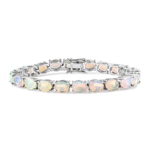 Premium Ethiopian Welo Opal 15.60 ctw Tennis Bracelet in Rhodium Over Sterling Silv (7.25 In) 