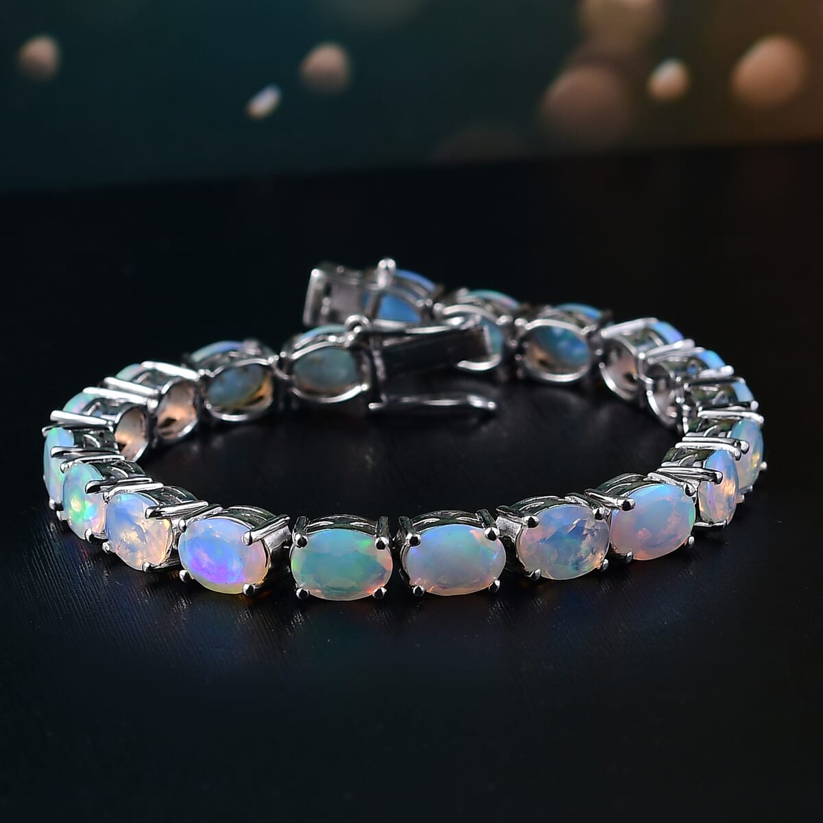 Premium Ethiopian Welo Opal 15.60 ctw Tennis Bracelet in Rhodium Over Sterling Silv (7.25 In)  image number 1