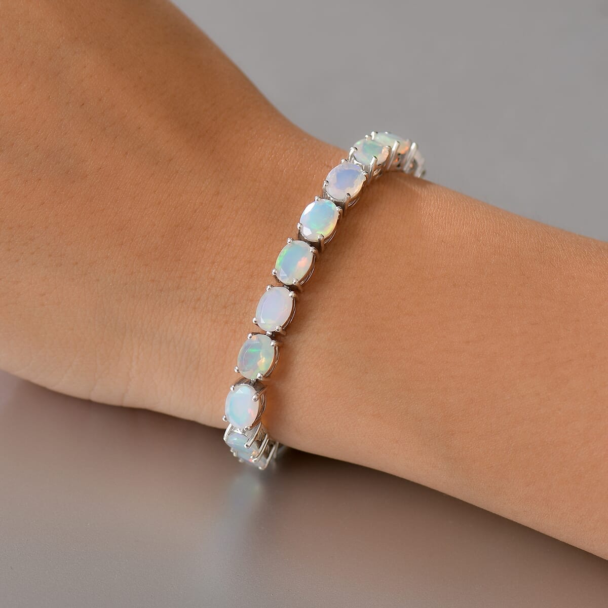 Premium Ethiopian Welo Opal 15.60 ctw Tennis Bracelet in Rhodium Over Sterling Silv (7.25 In)  image number 2