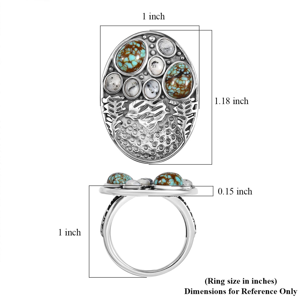 D'Joy Artisan Crafted White Buffalo and Blue Moon Turquoise 3.40 ctw Winter Howl Ring in Black Oxidized Sterling Silver (Size 10.0) image number 5