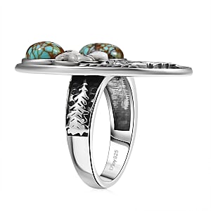 D'Joy Artisan Crafted White Buffalo and Blue Moon Turquoise 3.40 ctw Winter Howl Ring in Black Oxidized Sterling Silver (Size 6.0)