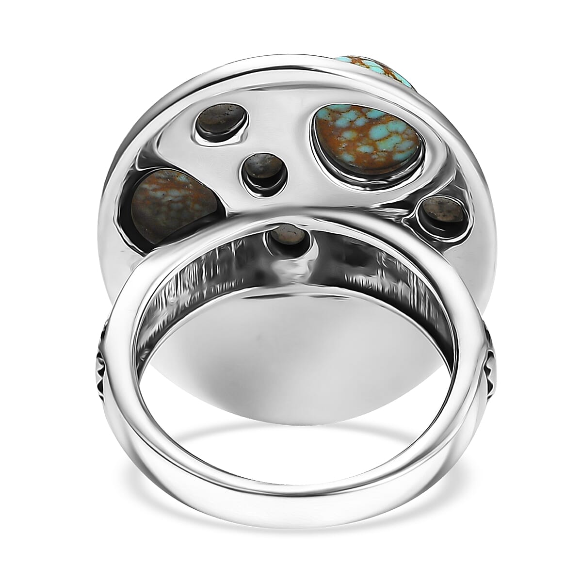 D'Joy Artisan Crafted White Buffalo and Blue Moon Turquoise 3.40 ctw Winter Howl Ring in Black Oxidized Sterling Silver (Size 8.0) image number 4