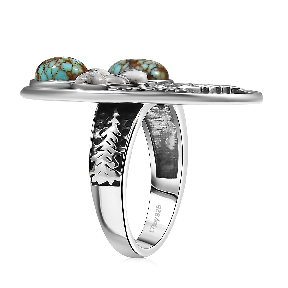 D'Joy Artisan Crafted White Buffalo and Blue Moon Turquoise 3.40 ctw Winter Howl Ring in Black Oxidized Sterling Silver (Size 9.0) image number 3