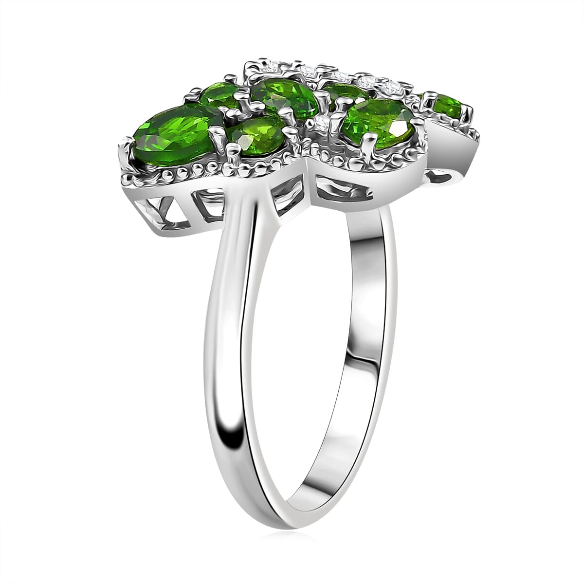 Chrome Diopside and White Zircon 2.25 ctw Butterfly Ring in Rhodium Over Sterling Silver image number 3