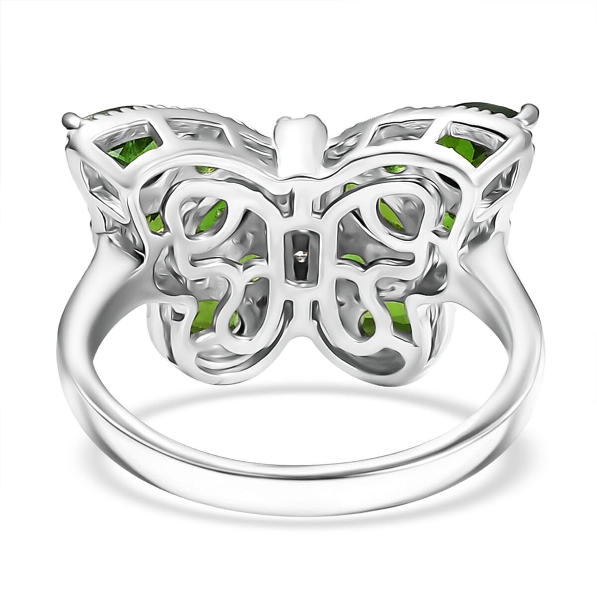 Chrome Diopside and White Zircon 2.25 ctw Butterfly Ring in Rhodium Over Sterling Silver image number 4