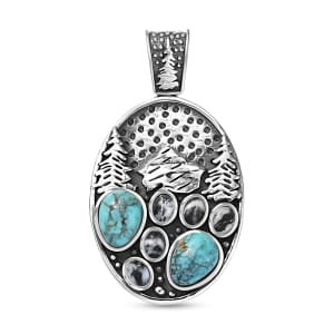 D'Joy Artisan Crafted White Buffalo and Blue Moon Turquoise 3.35 ctw Winter Howl Pendant without Chain in Black Oxidized Sterling Silver