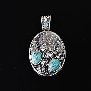 D'Joy Artisan Crafted White Buffalo and Blue Moon Turquoise 3.35 ctw Winter Howl Pendant without Chain in Black Oxidized Sterling Silver