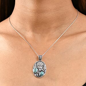 D'Joy Artisan Crafted White Buffalo and Blue Moon Turquoise 3.35 ctw Winter Howl Pendant without Chain in Black Oxidized Sterling Silver