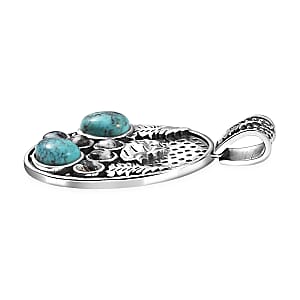 D'Joy Artisan Crafted White Buffalo and Blue Moon Turquoise 3.35 ctw Winter Howl Pendant without Chain in Black Oxidized Sterling Silver