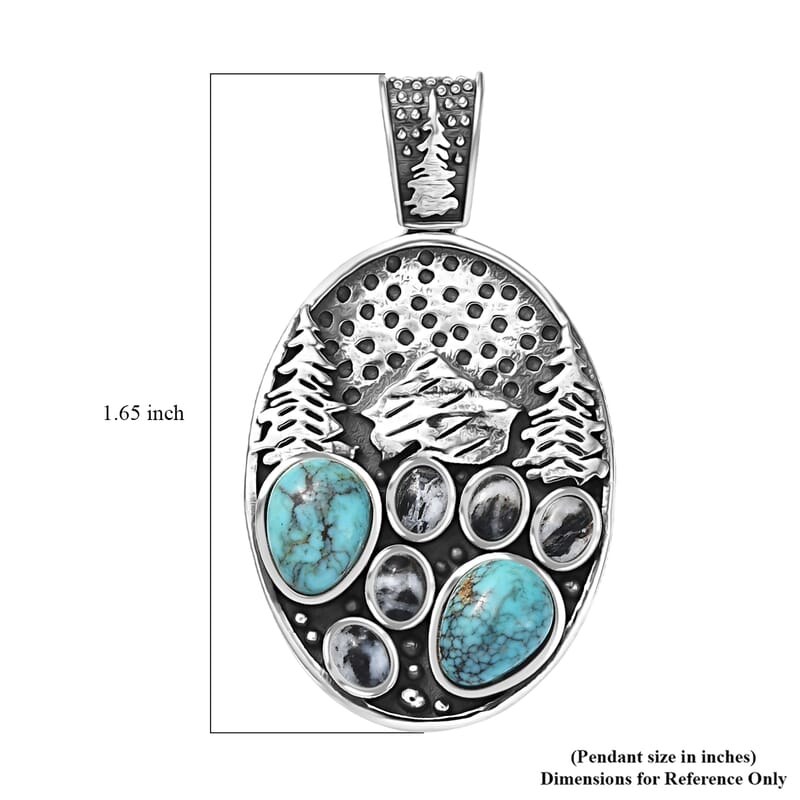 D'Joy Artisan Crafted White Buffalo and Blue Moon Turquoise 3.35 ctw Winter Howl Pendant without Chain in Black Oxidized Sterling Silver