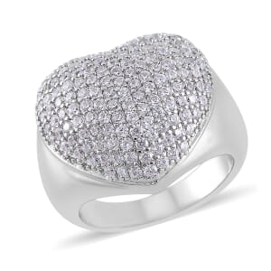 Simulated Diamond 3.00 ctw Heart Ring in Silvertone (Size 6.75) 
