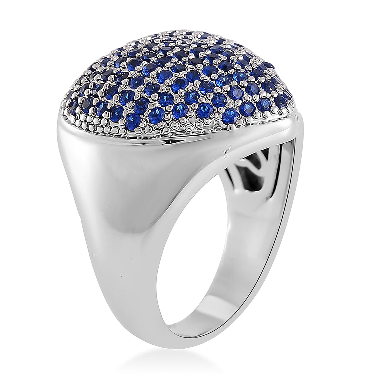 Simulated Blue Diamond 3.00 ctw Heart Ring in Silvertone (Size 6.75)  image number 3