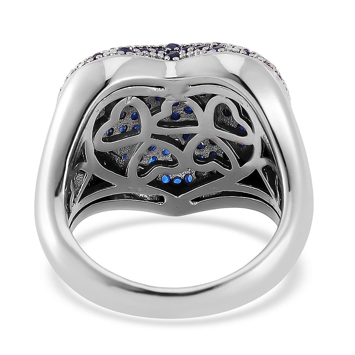 Simulated Blue Diamond 3.00 ctw Heart Ring in Silvertone (Size 6.75)  image number 4