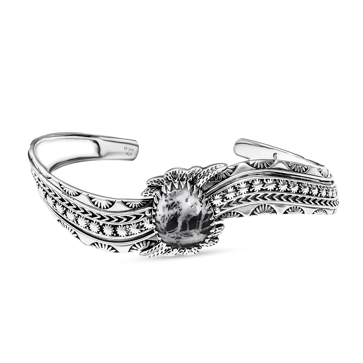 D'Joy Artisan Crafted White Buffalo 10.20 ctw Southwest Cuff Bracelet in Black Oxidized Sterling Silver (7.25 In) image number 0