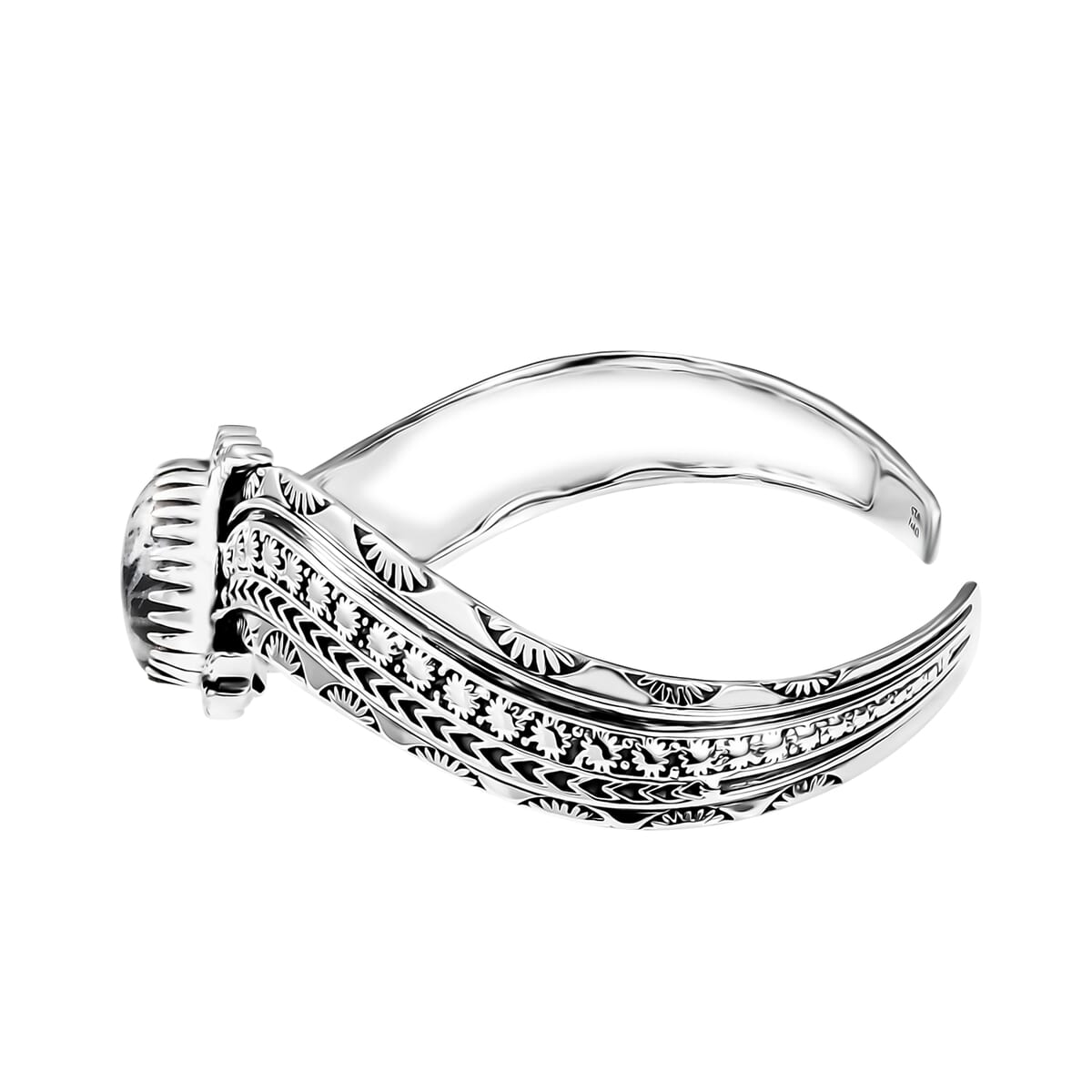 D'Joy Artisan Crafted White Buffalo 10.20 ctw Southwest Cuff Bracelet in Black Oxidized Sterling Silver (7.25 In) image number 3