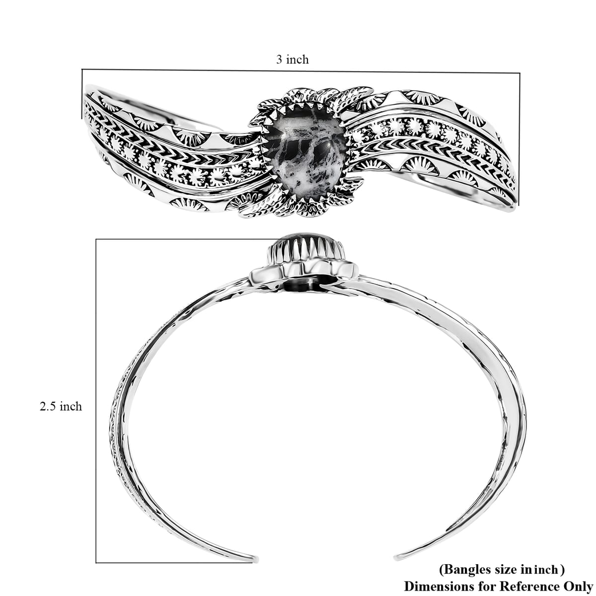 D'Joy Artisan Crafted White Buffalo 10.20 ctw Southwest Cuff Bracelet in Black Oxidized Sterling Silver (7.25 In) image number 5