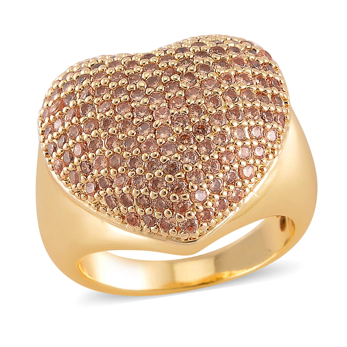 Simulated Champagne Color Diamond 3.00 ctw Heart Ring in Goldtone (Size 6.75) image number 0