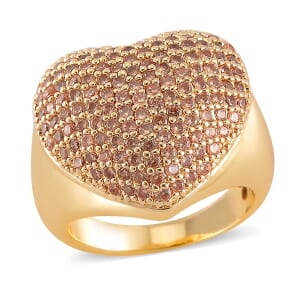 Simulated Champagne Color Diamond 3.00 ctw Heart Ring in Goldtone (Size 6.75)