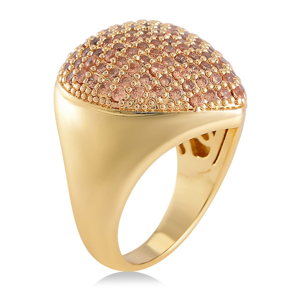 Simulated Champagne Color Diamond 3.00 ctw Heart Ring in Goldtone (Size 6.75) image number 3