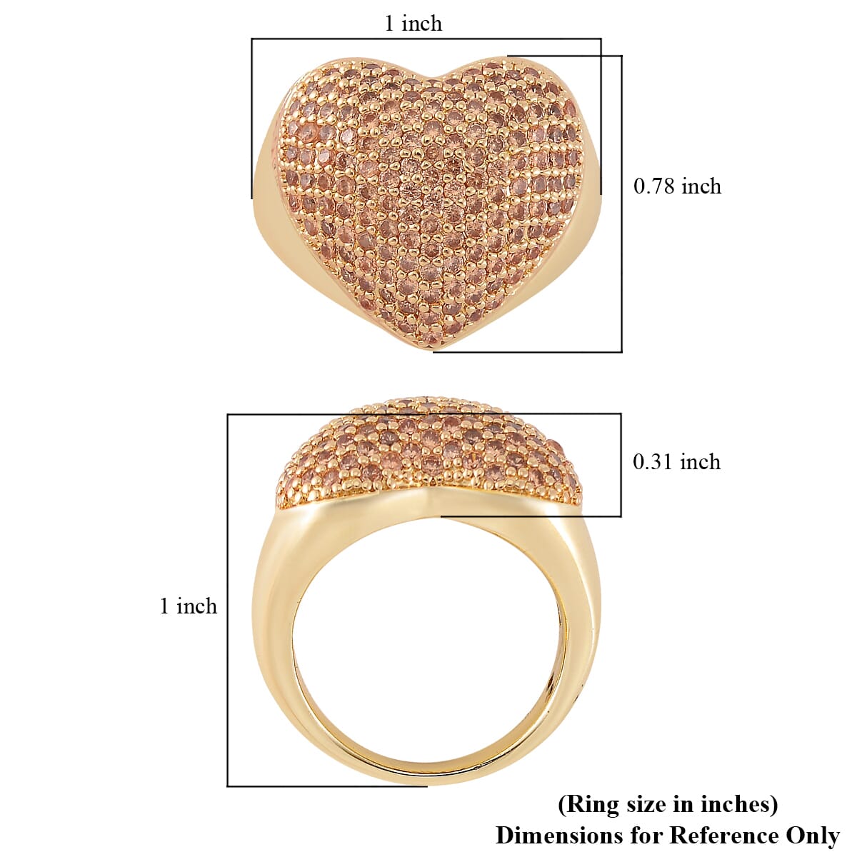 Simulated Champagne Color Diamond 3.00 ctw Heart Ring in Goldtone (Size 6.75) image number 5