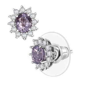 D'Joy Royal Lavender Spinel and White Zircon 1.30 ctw Floral Earrings in Rhodium Over Sterling Silver