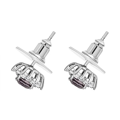 D'Joy Royal Lavender Spinel and White Zircon 1.30 ctw Floral Earrings in Rhodium Over Sterling Silver