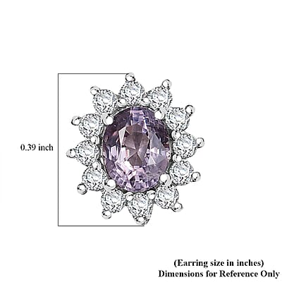 D'Joy Royal Lavender Spinel and White Zircon 1.30 ctw Floral Earrings in Rhodium Over Sterling Silver