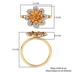 Fire Opal and White Zircon 1.14 ctw Cluster Ring in 14K Yellow Gold Over Sterling Silver (Size 9.0)