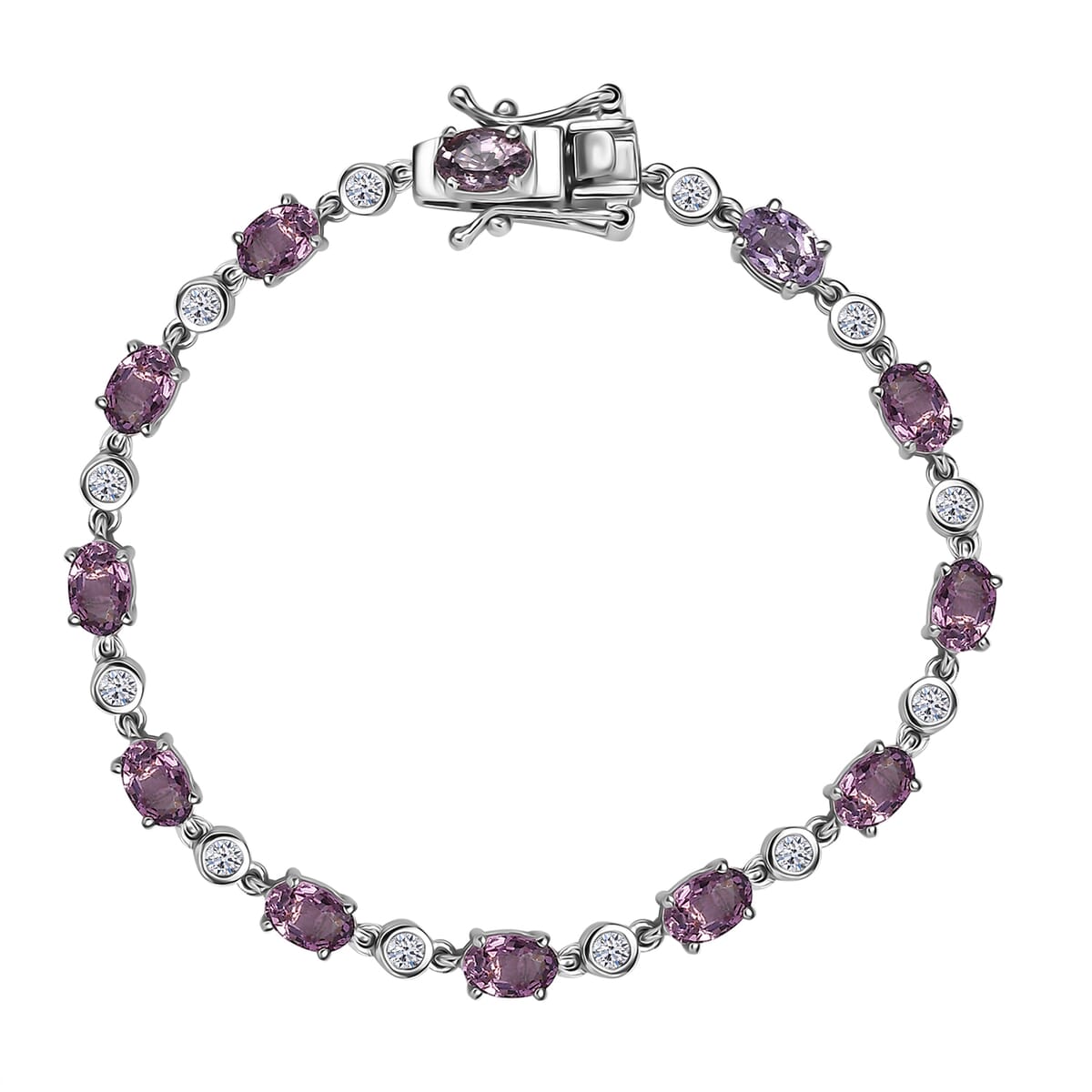 Royal Lavender Spinel and Luxuriant Lab Grown Diamond G-H SI 7.80 ctw Lilac Vines Bracelet in Rhodium Over Sterling Silver (6.50 In) image number 0