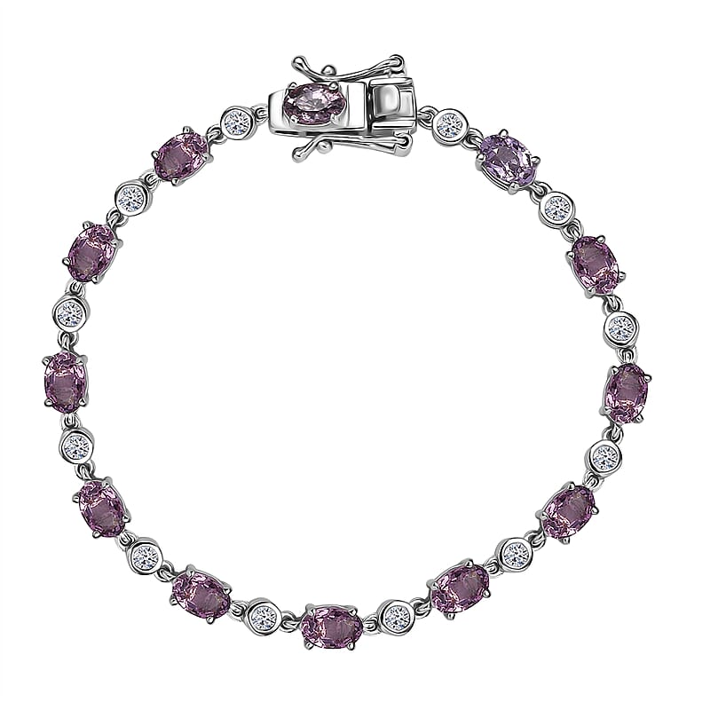 Royal Lavender Spinel and Luxuriant Lab Grown Diamond G-H SI 7.80 ctw Lilac Vines Bracelet in Rhodium Over Sterling Silver (6.50 In)
