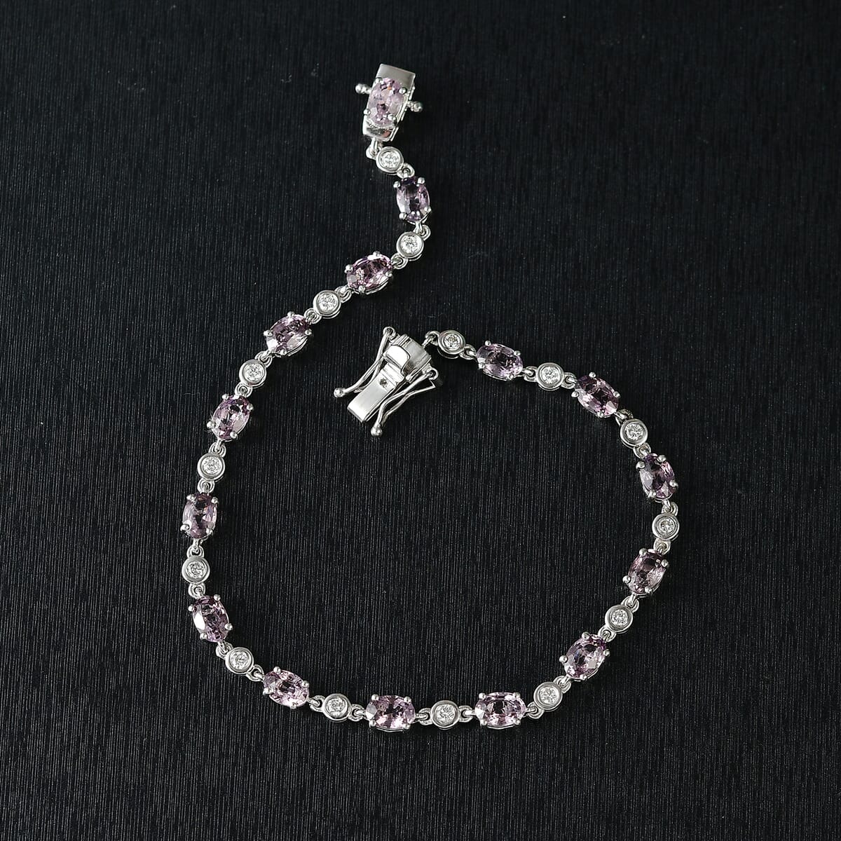 Royal Lavender Spinel and Luxuriant Lab Grown Diamond G-H SI 7.80 ctw Lilac Vines Bracelet in Rhodium Over Sterling Silver (6.50 In) image number 1