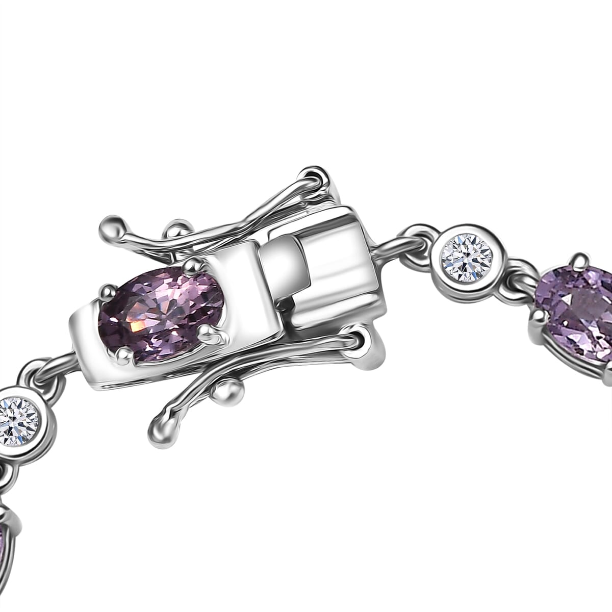 Royal Lavender Spinel and Luxuriant Lab Grown Diamond G-H SI 7.80 ctw Lilac Vines Bracelet in Rhodium Over Sterling Silver (6.50 In) image number 3