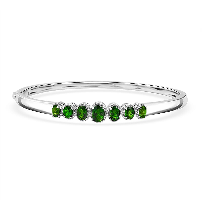 D'Joy Premium Chrome Diopside 3.50 ctw Celestial Bangle Bracelet in Rhodium Over Sterling Silver (7.25In)