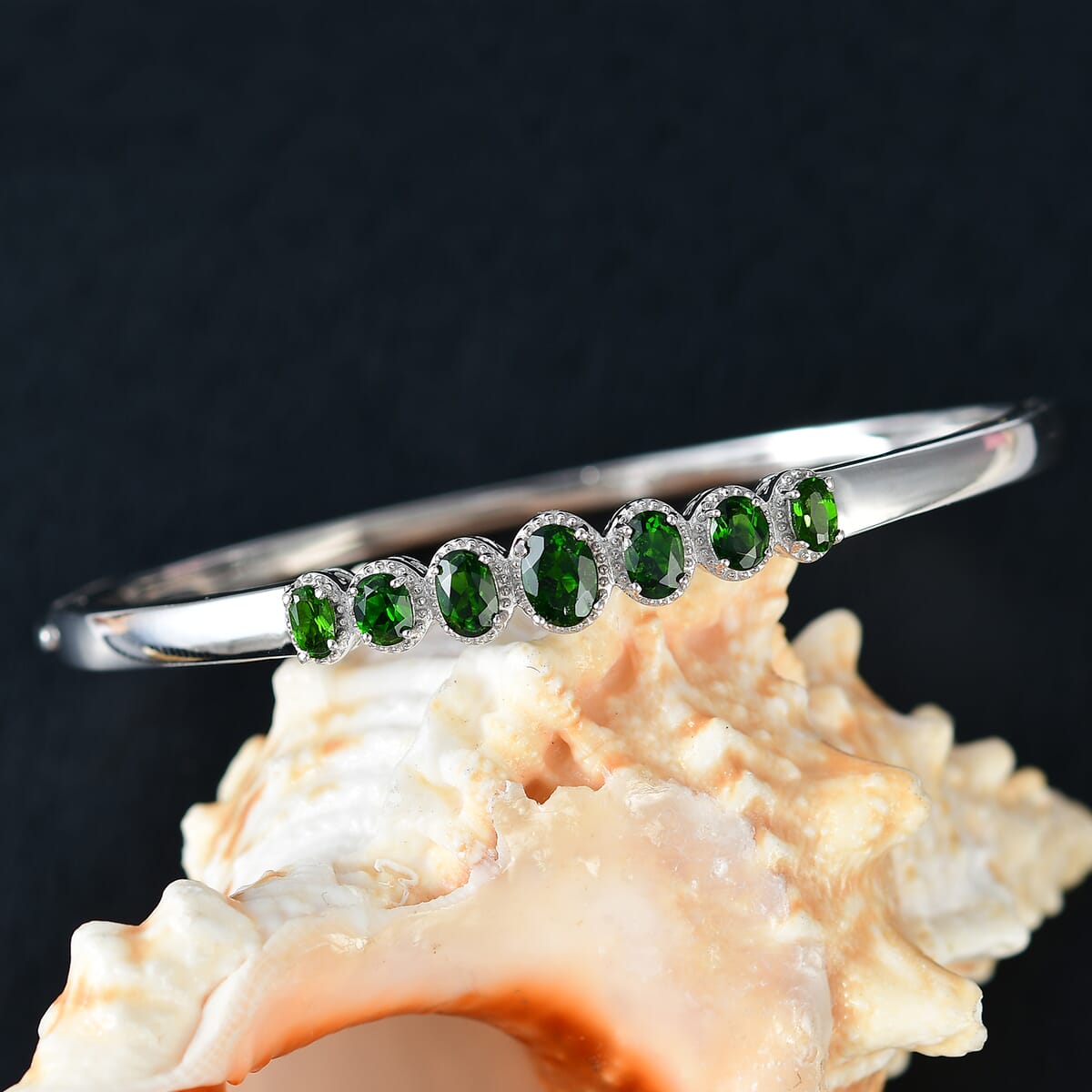 D'Joy Premium Chrome Diopside 3.50 ctw Celestial Bangle Bracelet in Rhodium Over Sterling Silver (7.25In) image number 1