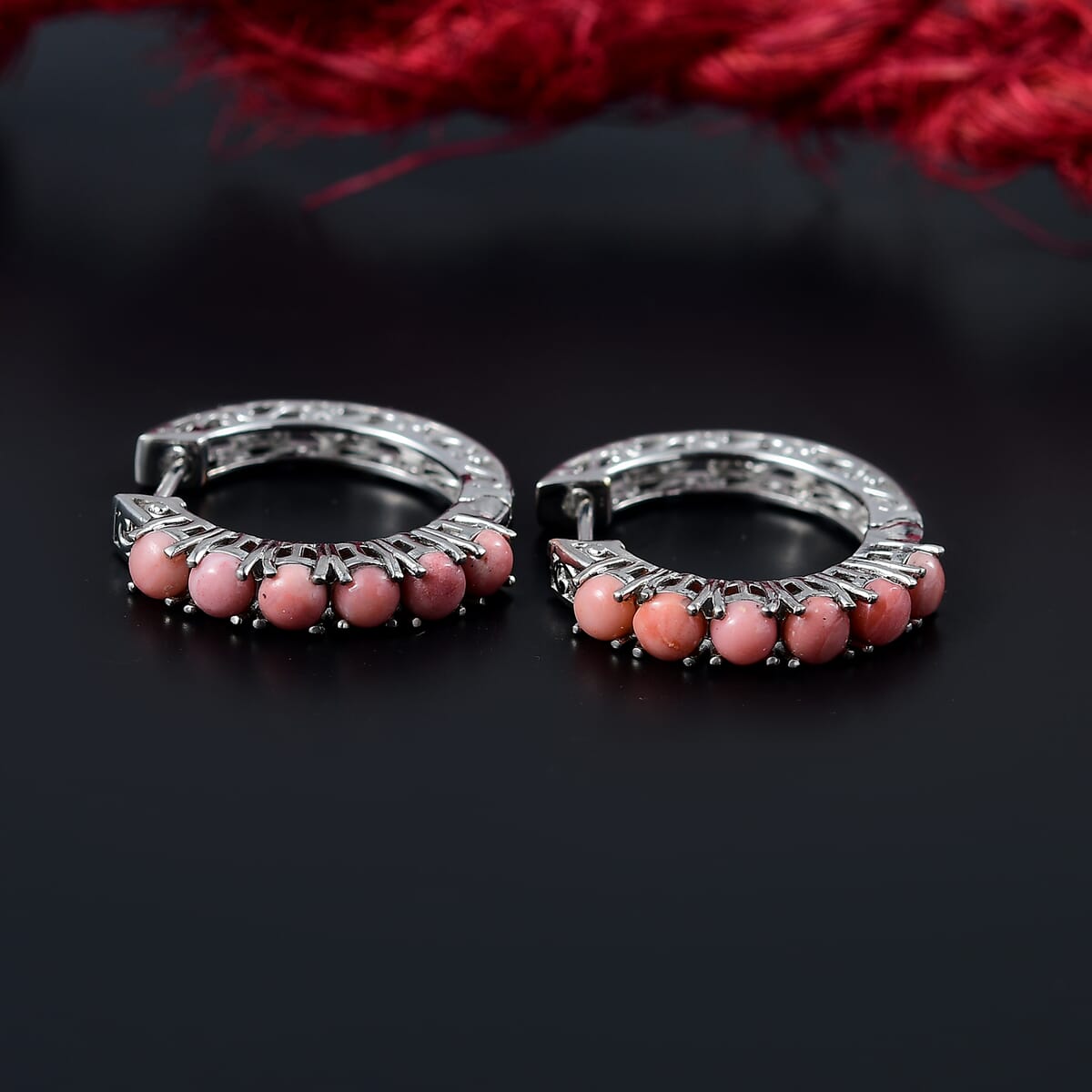 Karis Oregon Peach Opal 1.75 ctw Hoop Earrings in Platinum Bond image number 1