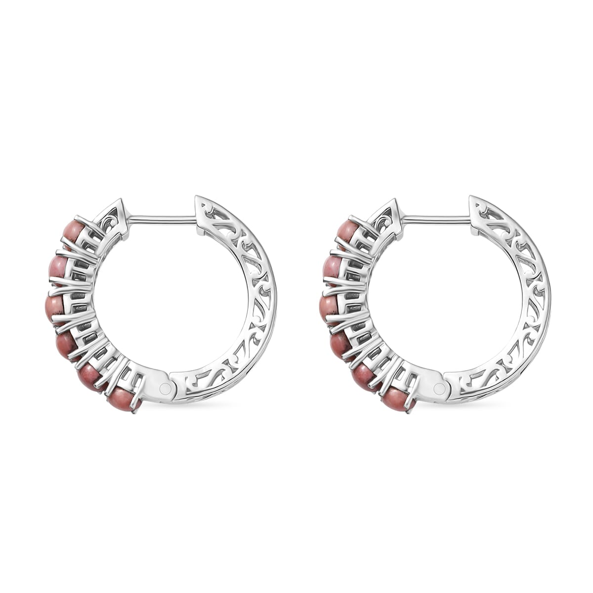 Karis Oregon Peach Opal 1.75 ctw Hoop Earrings in Platinum Bond image number 3