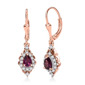D'Joy AAA Radiant Ember Garnet and White Zircon 1.50 ctw Majestic Teardrop Earrings in 18K Vermeil Rose Gold Over Sterling Silver
