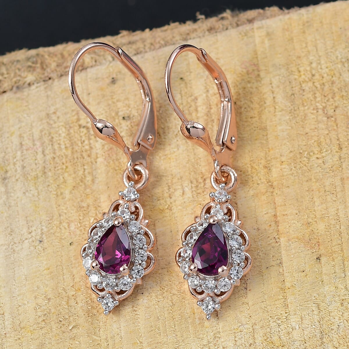 D'Joy AAA Radiant Ember Garnet and White Zircon 1.50 ctw Majestic Teardrop Earrings in 18K Vermeil Rose Gold Over Sterling Silver image number 1